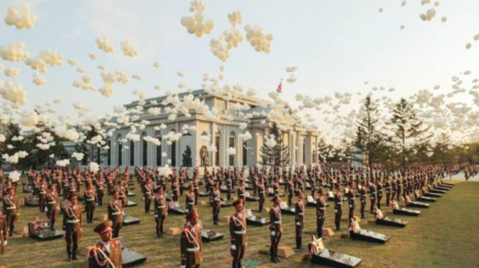 Korea Balloons fly as soldiers stand in position next to memorial stones during the opening ceremony of the Memorial Museum of Combat Feats at the Overseas Military Operations honoring North Korean troops killed while fighting for Russia in the war against Ukraine, in Pyongyang, North Korea. KCNA VIA REUTERS