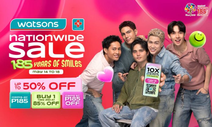 PHOTO 1 Watsons Philippines celebrates 185 years of health, wellness, and beauty with the return of its Nationwide Sale from May 14–18, offering members exclusive deals, ₱185 promos, and up to 50% OFF across stores nationwide and online.