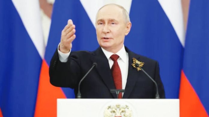 Russia President Vladimir Putin says Russia was fighting a “just” war and called Ukraine an “aggressive force” that was being “armed and supported by the North Atlantic Treaty Organization.”