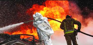 Ukrainian firefighters tackle a blaze following Russian drone strikes in the central Dnipropetrovsk region. DSNS/DNIPROPETROVSK REGION