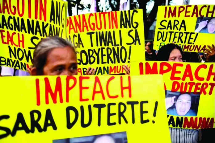 Sara_July_trial_copy_compressed_resized Protesters call for the impeachment of Vice President Sara Duterte-Carpio over graft, misuse of confidential funds, unexplained wealth, and an assassination plot against President Ferdinand “Bongbong” Marcos Jr.