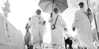 Muslim pilgrims make their way to the Mina tent camp for the start of the Hajj pilgrimage in Mecca, Saudi Arabia. The pilgrims had to contend with high temperatures. EPA