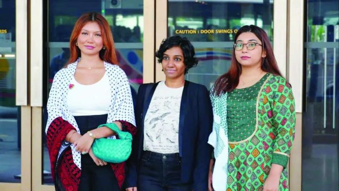 Singapore_copy_compressed_resized These three women activists were charged for leading a walk to Singapore’s presidential compound in support of Palestinians. They were fined by a court. Provided by Kokila Annamalai