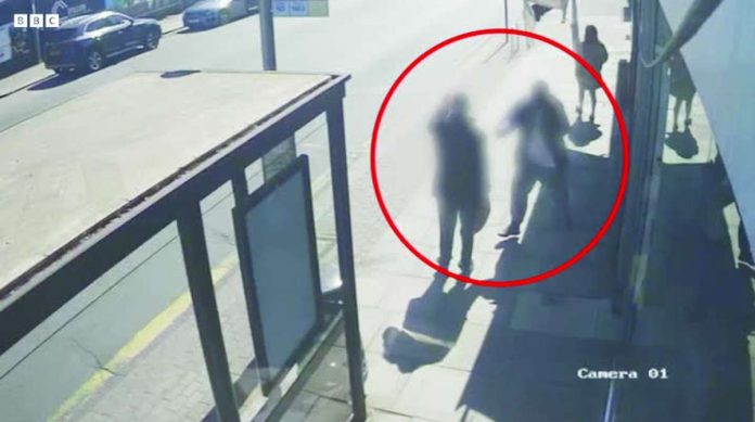 This grainy photo grabbed from a security camera footage shows the moment that the suspect (right) is about to stab a Jewish man (left) in Golders Green, London. The suspect is 45-year-old Essa Suleiman. He came to the United Kingdom from Somalia in the early 1990s. BBC