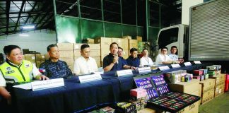 BIGGEST VAPE HAUL. Bureau of Customs Commissioner Ariel Nepomuceno (with mic) leads a press conference announcing the seizure of P1.4 billion worth of illegal vape products at a warehouse in Navotas City on March 23, 2026. Nepomuceno said it is the Customs’ largest vape seizure to date. PNA
