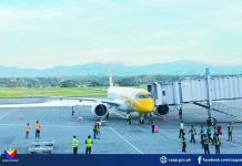 Handling 35 to 40 domestic and international flights daily, terminal facilities at the Iloilo International Airport in Cabatuan, Iloilo struggle to keep pace with peak demand — particularly when four to five aircraft arrive almost simultaneously, each carrying about 200 passengers. Photo shows an international flight from Singapore arriving at the Iloilo International Airport. CAAP AREA VI/FACEBOOK PHOTO