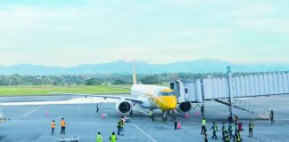 Handling 35 to 40 domestic and international flights daily, terminal facilities at the Iloilo International Airport in Cabatuan, Iloilo struggle to keep pace with peak demand — particularly when four to five aircraft arrive almost simultaneously, each carrying about 200 passengers. Photo shows an international flight from Singapore arriving at the Iloilo International Airport. CAAP AREA VI/FACEBOOK PHOTO