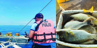 BUSTED AT SEA. Personnel of the Iloilo Provincial Bantay Dagat Task Force intercept a fishing boat allegedly engaged in dynamite fishing operations in the municipal waters of Carles, Iloilo, leading to the arrest of two Masbate residents. Authorities also recovered a tub of “Kilawan” fish valued at around P15,000. ILOILO PROVINCIAL BANTAY DAGAT TASK FORCE