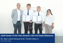 Hyundai Iloilo sales consultants earn recognition at 2026 Dealer of the Year Awards (From left) Mr. Jeremias Juan, General Manager for Sales Operations, Hyundai Philippines; Mr. Sean Lester Marquez, Sales Consultant, Hyundai Iloilo; Mr. Franklin Mesa Jr., Sales Consultant, Hyundai Iloilo; and Ms. Iris Molina, General Manager, Hyundai Iloilo.