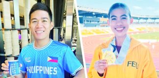 Ilonggo runners Alfrence Braza and Edna Magtubo celebrate after winning their respective elite divisions in the inaugural Speed Series powered by 2XU held at Ayala Triangle in Makati City. FACEBOOK PHOTOS