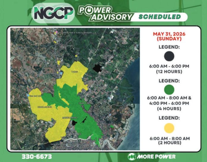 secondary_more_power_resized This color-coded map shows the coverage for the upcoming National Grid Corporation of the Philippines-requested scheduled power interruption within MORE Electric and Power Corporation’s (MORE Power) franchise areas, particularly portions of Jaro, La Paz and Mandurriao in Iloilo City and Pavia, Iloilo, in on Sunday, May 31.