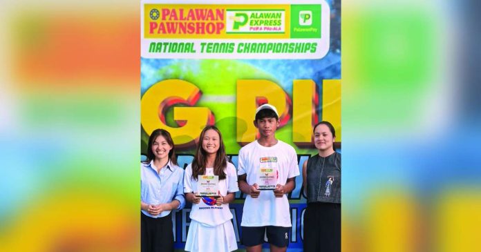 sports Bugna_compressed_superimposed Kathlyn Bugna beams after completing another three-title romp at the Bagong Pilipinas age-group tournament. With her are PCO Assistant Secretary Patricia Martin, co-MVP Miguel Lagac III, and Claudia Cojuangco.