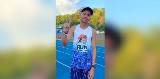 Western Visayas runner Mark Jaydan Tasoy celebrates after winning the men’s 3,000-meter steeplechase gold medal in the National PRISAA Games at the Panaad Park and Sports Complex in Bacolod City. PHOTO COURTESY OF RUN BORACAY