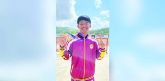 Aklan’s Jhon del Rosario celebrates after winning the gold medal in the secondary boys’ 400-meter dash during the 2026 Palarong Pambansa in Agusan del Sur. PHOTO COURTESY OF AKLAN WEEKLY