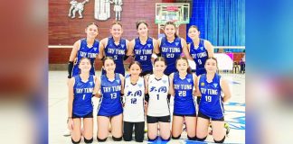 Members of the Bacolod Tay Tung High School-A squad celebrate after winning the Akari Cup Girls 15-and-Under volleyball championship in Bacolod City. PHOTO COURTESY OF IAN MACARIOLA