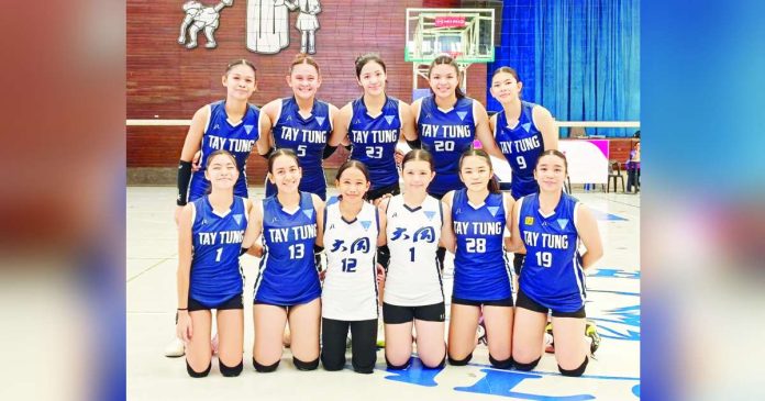 sports Tay_compressed_superimposed Members of the Bacolod Tay Tung High School-A squad celebrate after winning the Akari Cup Girls 15-and-Under volleyball championship in Bacolod City. PHOTO COURTESY OF IAN MACARIOLA