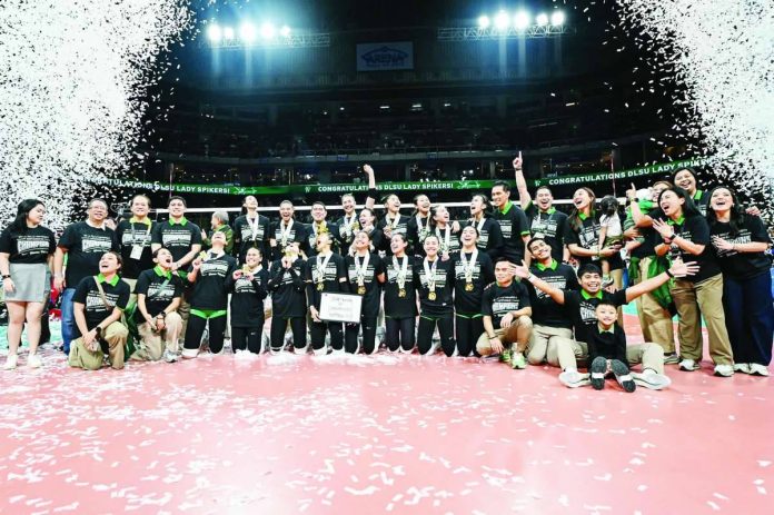 sports_DLSU_compressed_resized De La Salle University Lady Spikers celebrate after completing a perfect 16-0 season to capture the UAAP Season 88 women’s volleyball championship. UAAP PHOTO