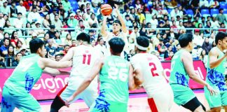 Barangay Ginebra San Miguel Kings’ Ralph Cu launches a three-point shot during the Gin Kings’ dominant quarterfinal victory over Phoenix Super LPG in the PBA Season 50 Commissioner’s Cup. PBA PHOTO