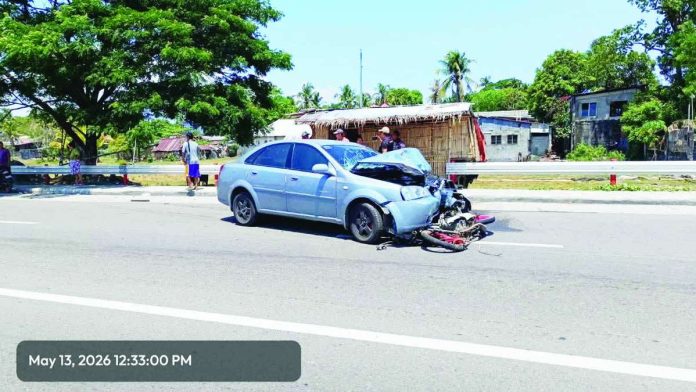 tigbauan_accident_compressed_resized The motorcycle driven by Louie Olbido collided with a sedan after reportedly swerving into the opposite lane in Barangay Atabayan, Tigbauan, Iloilo on Wednesday, May 13, 2026. PHOTO COURTESY OF DYRI RMN ILOILO