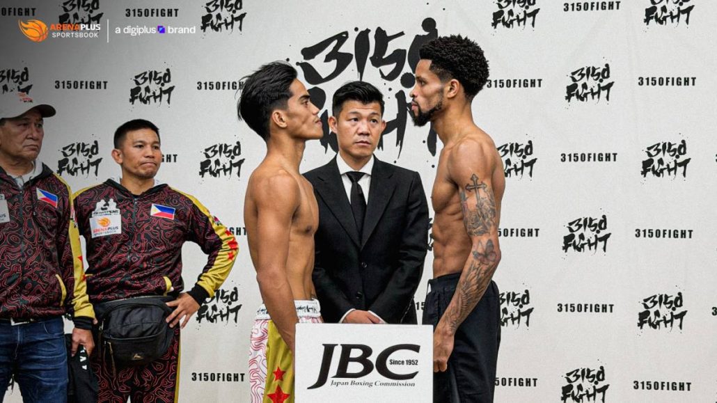 Kenneth Llover and Michael Angeletti face off during the weigh-in for their IBF bantamweight title eliminator.