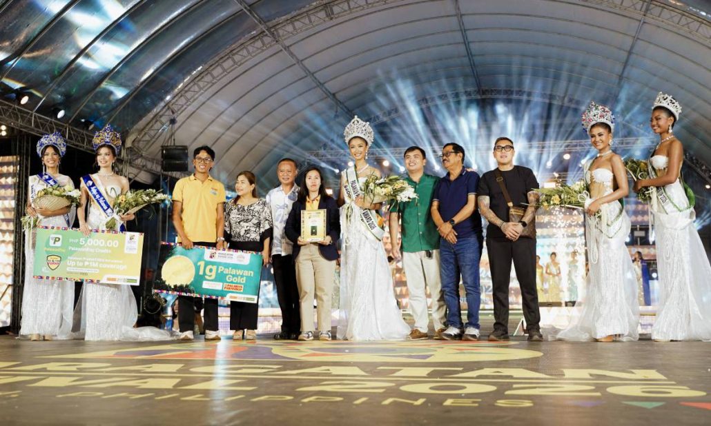 Representatives of the Palawan Group of Companies present the winners of Mutya ng Palawan 2026 with PalawanPay credits, ProtekTODO microinsurance, and Palawan Gold as part of the company's commitment to recognizing and celebrating local excellence.