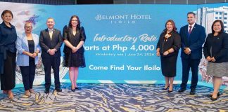 From left: Megaworld Hotels & Resorts’ leaders starting with Pat Puyat, Group Director of Business Development, Loleth So, Group Commercial Director, Arturo Boncato, Jr., Group General Manager, Cleofe Albiso, Managing Director, Joy Alonte, General Manager of Belmont Hotel Iloilo, Avinash Menon, Cluster General Manager for Visayas, and Divine delos Reyes, Head of People Management and Development announcing the special introductory rate of Belmont Hotel Iloilo.