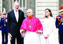 King Felipe VI of Spain and Queen Letizia of Spain welcome Pope Leo at the Royal Palace in Madrid. GETTY IMAGES