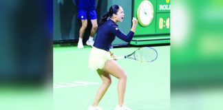 Alexandra Eala celebrates after scoring the biggest victory of her career, defeating world No. 2 Elena Rybakina in straight sets to advance to the quarterfinals of the Berlin Open in Germany. PHOTO BY JHAY OH OTAMIAS