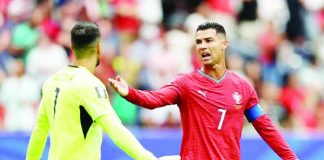 Portugal superstar Cristiano Ronaldo reacts during his side’s 1-1 draw against DR Congo in their FIFA World Cup opener at NRG Stadium in Houston, Texas. PHOTO COURTESY OF LIBERO