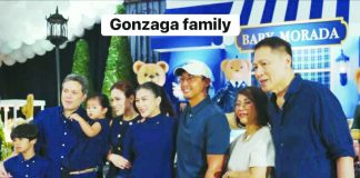 Alex Gonzaga with husband Mikee Morada (center), Toni Gonzaga with husband Paul Soriano and kids Seve and Polly, and the sisters’ parents Pinky and Bonoy. Screengrab from YouTube/Toni Gonzaga Studio