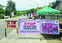 ASF BIOSECURITY ALERT: CAPIZ BLOCKS PORK FROM ILOILO, NEGROS Capiz’s Gov. Fredenil H. Castro has imposed an immediate ban on the entry and passage of live pigs, pork, pork products and byproducts from areas identified as African Swine Fever (ASF)-positive or ASF-suspected. Border checkpoints have been intensified at strategic land entry points, particularly in the towns of Dumarao (as seen in this photo), Maayon, Pilar, and Tapaz, while veterinary quarantine personnel continue monitoring cargo arriving through the province’s seaports and airport. PHOTOS COURTESY OF DUMARAO PNP