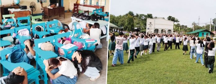 earthquake drill Students know what to do when the ground starts shaking. The bigger challenge, according to the Schools Division of Iloilo, is ensuring that schools have enough evacuation space and emergency equipment when a powerful earthquake strikes. Shown are learners of Alberto Sorongon Sr. Memorial National High School in Pototan, Iloilo town participating in the 2nd Quarter Nationwide Simultaneous Earthquake Drill on June 18. MDRRMC-POTOTAN FACEBOOK
