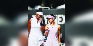 Alexandra Eala and Venus Williams celebrate after winning their opening doubles match to advance to the quarterfinals of the Bad Homburg Open in Germany. PHOTO COURTESY OF BAD HOMBURG OPEN