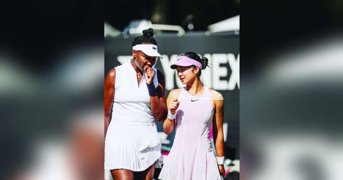 sports Eala doubles_superimposed Alexandra Eala and Venus Williams celebrate after winning their opening doubles match to advance to the quarterfinals of the Bad Homburg Open in Germany. PHOTO COURTESY OF BAD HOMBURG OPEN