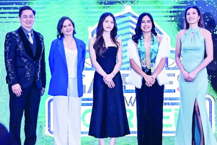 Guimaras native Camilla Lamina (second from right) beams after being selected first overall by the Galeries Tower Highrisers in the 2026 Premier Volleyball League Rookie Draft at Novotel Manila in Cubao. Lamina, a three-time UAAP champion and three-time Best Setter from National University, became the top pick of this year’s draft class. PVL PHOTO