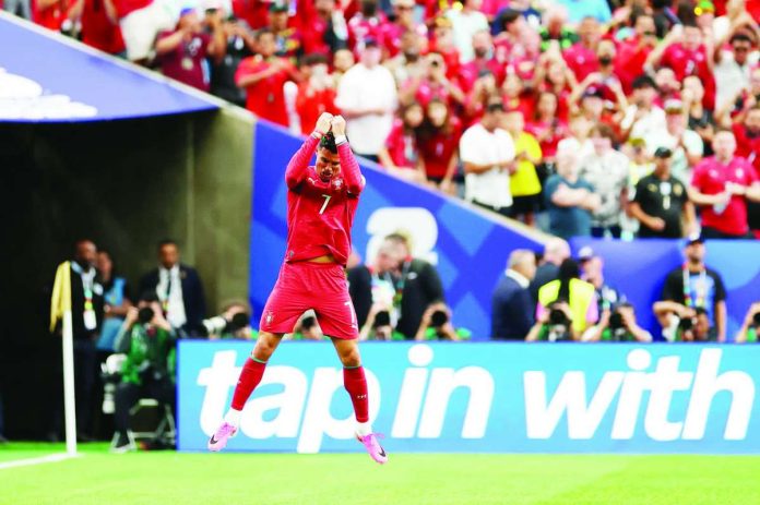 sports_Ronaldo_copy_compressed_resized Portugal captain Cristiano Ronaldo celebrates after scoring the opening goal in his two-goal performance during Portugal’s 5-0 victory over Uzbekistan in the 2026 FIFA World Cup at NRG Stadium in Houston, Texas. PHOTO COURTESY OF FABRIZIO ROMANO