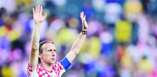 Croatia captain Luka Modric celebrates after becoming the oldest player to record an assist in FIFA World Cup history during his side's 2-1 victory over Ghana that sealed a place in the knockout stage. PHOTO COURTESY OF FABRIZIO ROMANO