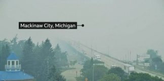 Haze from Canadian wildfires is enveloping Mackinaw City, Michigan, northern United States. BBC