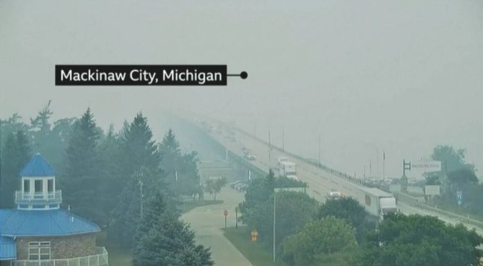 Canada Haze from Canadian wildfires is enveloping Mackinaw City, Michigan, northern United States. BBC