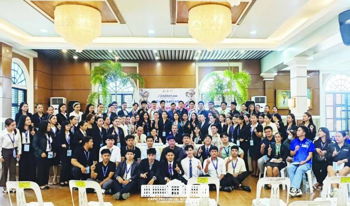 Capiz_jobstart_copy_compressed_resized Participants of the 2026 JobStart Program posed for a group photo after completing a 10-day employability and soft skills training during the graduation and Job Matching Activity at the Hall of Governors of the Capiz Provincial Capitol on July 27. The program, led by the Provincial Government of Capiz in partnership with the Department of Labor and Employment (DOLE) and the Public Employment Service Office (PESO), aims to enhance the work readiness and employment opportunities of Capiznon job seekers. CAPIZ PROV’L GOV’T COMMUNICATIONS GROUP PHOTO