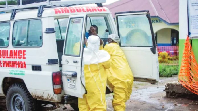 Congo Congolese health workers receive a patient at the Rwampara General Hospital. The current outbreak of Ebola in the Democratic Republic of Congo began in May. REUTERS