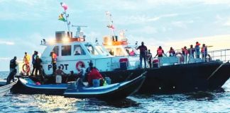 Guyana’s rescue boats take part in a search and rescue operation after a ferry capsized near Iron Punt. PRIME MINISTER MARK PHILLIPS / FACEBOOK