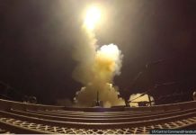 An image from a United States military handout video shows what it said was a missile launched as part of fresh strikes on Iran. US CENTRAL COMMAND/HANDOUT VIA REUTERS
