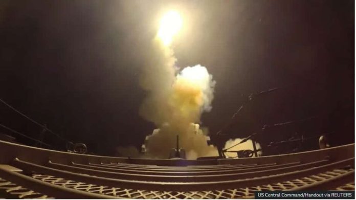 Iran_compressed_resized An image from a United States military handout video shows what it said was a missile launched as part of fresh strikes on Iran. US CENTRAL COMMAND/HANDOUT VIA REUTERS