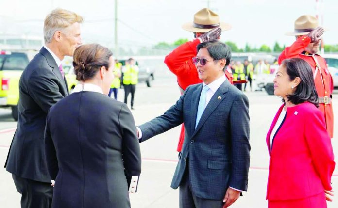President Ferdinand R. Marcos Jr. arrived in Vancouver on Wednesday (Canada time) for an official visit to Canada as part of an intensified campaign to diversify the Philippines’ partnerships with like-minded nations. With him is First Lady Liza Arenata-Marcos. PCO