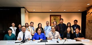 Shown in photo during the MOA signing agreement between DBP and PHIVOLCS were DBP Senior Vice President Soraya F. Adiong and PHIVOLCS Director Teresito C. Bacolcol (third and fourth from left, respectively). Also present at the ceremony were DBP Vice President Rustico Noli D. Cruz (second from left), DBP Senior Vice President Ma. Cristina C. Malab (leftmost), GeoRisk Officer-in-Charge Mabelline T. Cahulogan (second from right), and PHIVOLCS Felomina Cayabyab (rightmost), together with other representatives from DBP and PHIVOLCS.