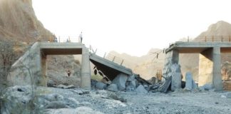 This bridge was damaged by a United States strike in southern Iran on Saturday. EPA