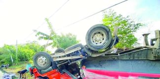 This truck overturned after crashing in Barangay Apelo, Sara, Iloilo on Monday night, July 6, 2026. Police said the accident claimed the life of a 36-year-old driver and injured his helper. REGIE MALINAO PORRAS PHOTO