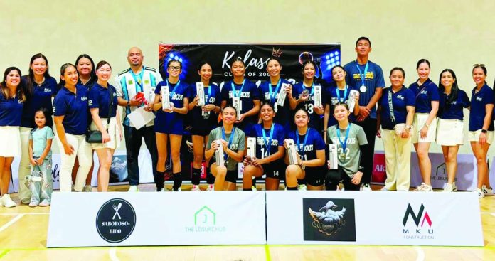 Members of the Bacolod Tay Tung High School Thunderbolts celebrate after winning the Kolasa Cup Spikefest championship at The Hangar in Bacolod City. The team defeated University of St. La Salle-B in straight sets, 26-24, 25-16, with Mhegan Ordaniel bagging the Most Valuable Player and Best Outside Hitter awards. PHOTO COURTESY OF JOSE MONTALBO