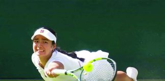 HISTORIC TRIUMPH. Alexandra Eala races to return a shot during her stunning straight-set victory over world No. 3 Iga Świątek in the third round of the Wimbledon Championships in London. The Filipina advanced to the Round of 16 after one of the biggest upsets of the tournament. WIMBLEDON PHOTO